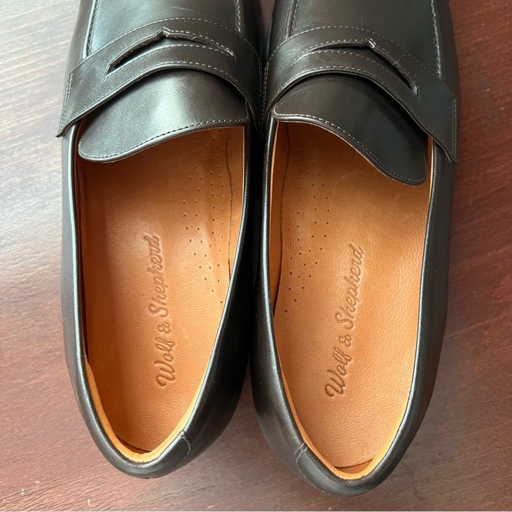 Wolf & Shepherd men’s dark brown leather penny loafers shoes size 12 - Picture 9 of 10